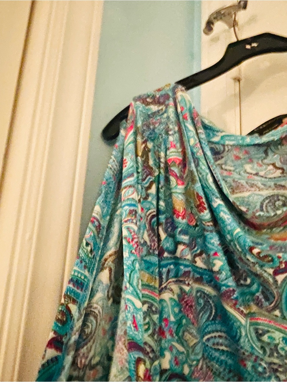 BCBGMaxAzria Turquoise and Black Paisley Print Long Top or Short Dress